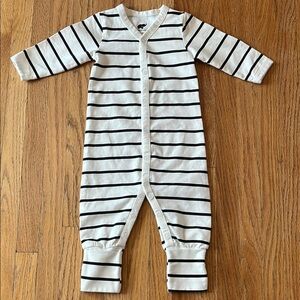 Black and White Striped Footed One Piece with Zipper